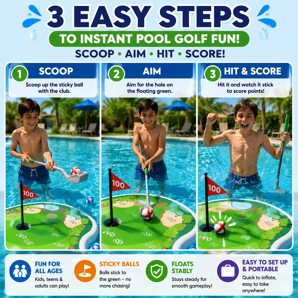 Floating Golf Pool Game – Interactive Water Toy for Kids & Family Fun