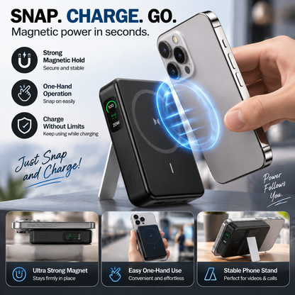 🧲 HOT SALE | Magnetic Wireless Power Bank – Portable Charger with Phone Stand & Battery Display for Travel