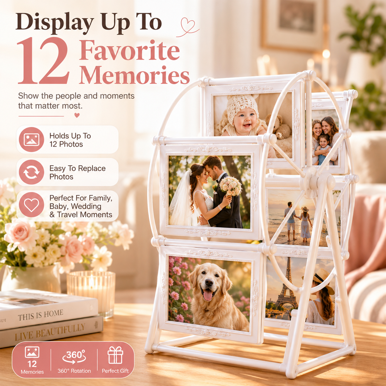 🎡 Ferris Wheel Photo Frame | Rotating 12-Photo Memory Gift