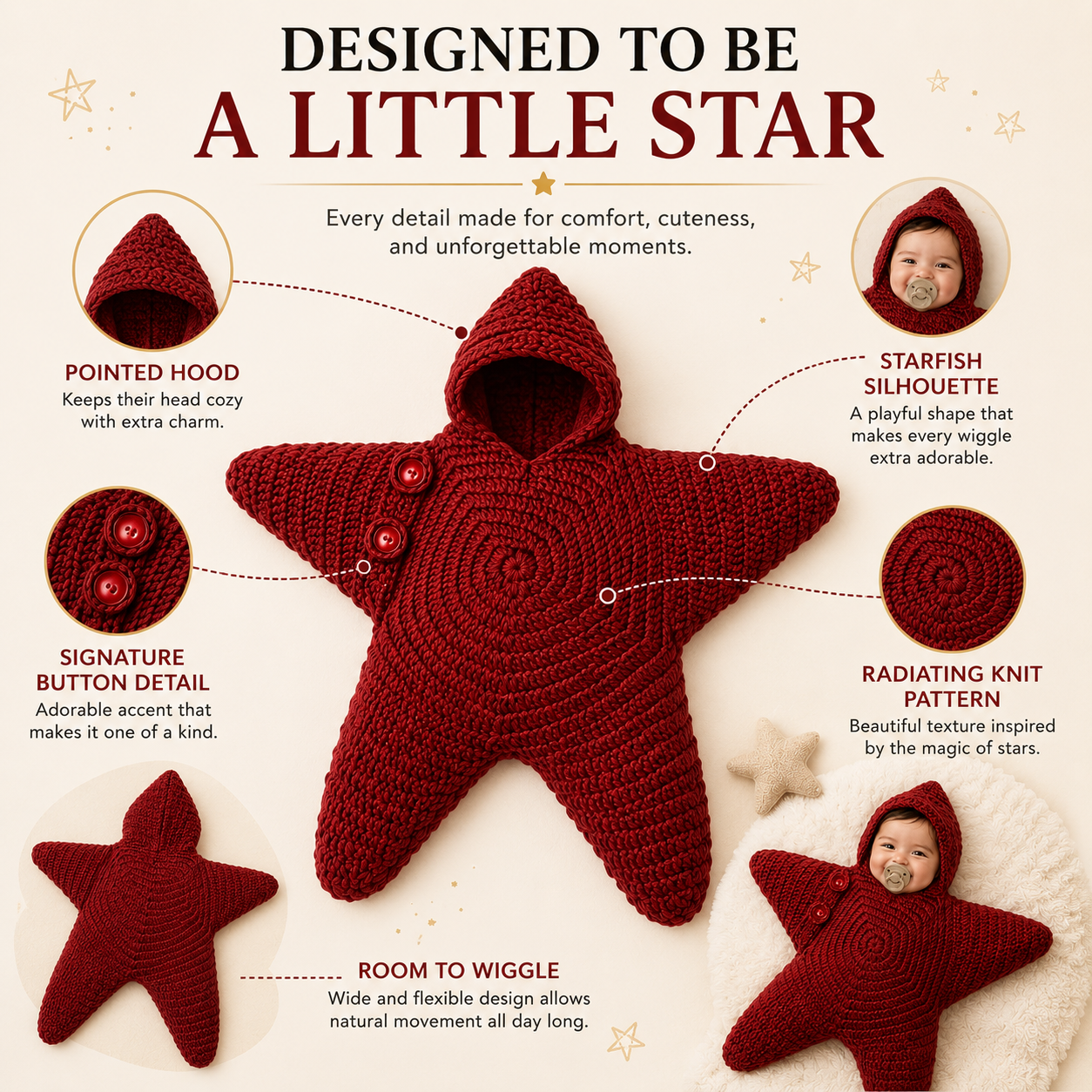 ⭐ Little Starfish Baby Romper – Cozy Knitted One-Piece Made for Picture-Perfect Moments