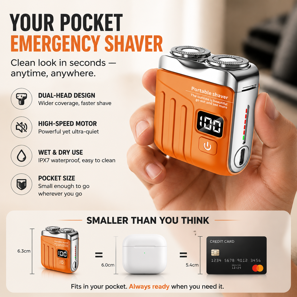 🧲Mini Pocket Electric Shaver – Fast USB Rechargeable Portable Razor for Men