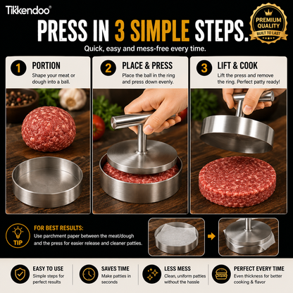 🍔 BBQ FAVORITE | Manual Burger Patty Press – Uniform Round Patties for Grilling, Meal Prep & Home Cooking