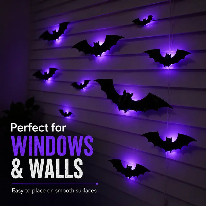 🔥 2026 Hot Sale 3D LED Bat Wall Decorations – 12/24PCS Light-Up Halloween Decor for Walls, Windows & Parties