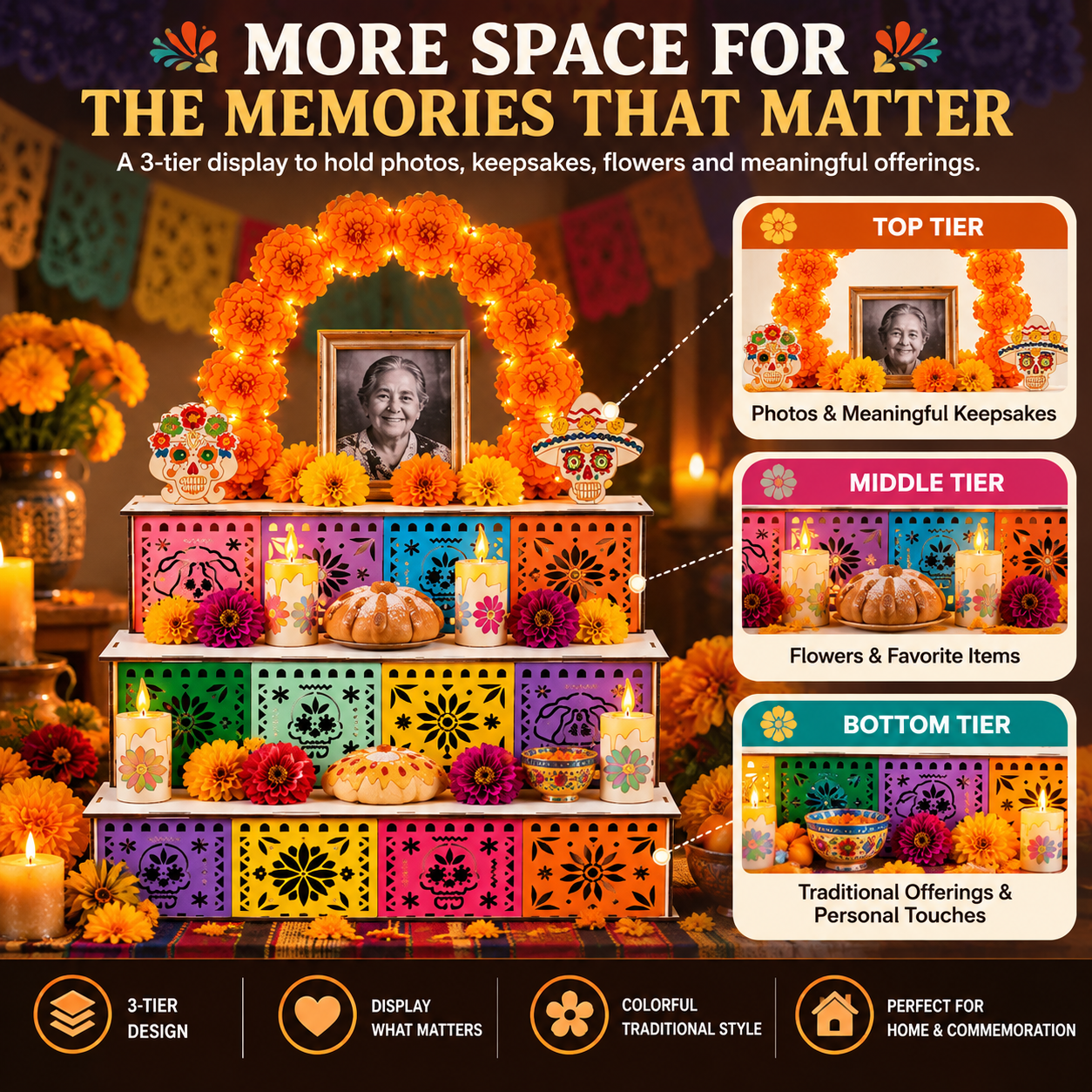 🔥Last Day 49% OFF - 🎃🏵️Day of the Dead Wooden Altar Display Set | 💕Death is not the end of life, forgetting is(📦Buy 2 Free Shipping)