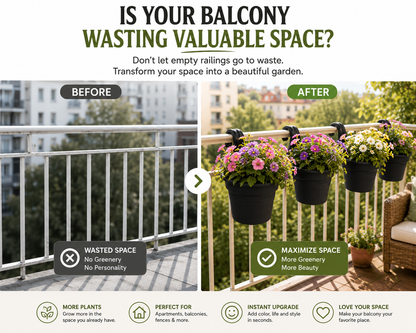 Balcony Hanging Planter – No Tools Rail Flower Pot | Space-Saving Garden Pot