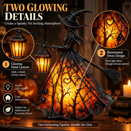 🧙‍♀️ HOT SALE | 7-Inch Lighted Gothic Witch Lantern – Warm LED Halloween Figurine for Mantel, Shelf & Table Decor