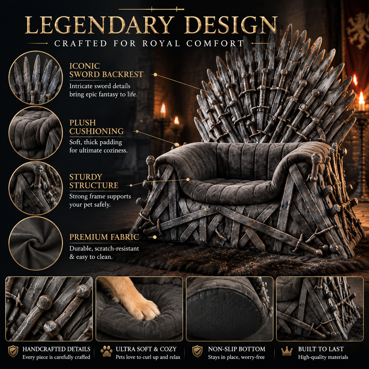 👑Luxury Pet Throne Bed Chair For Dogs Cats – Fantasy Royal Style Pet Furniture