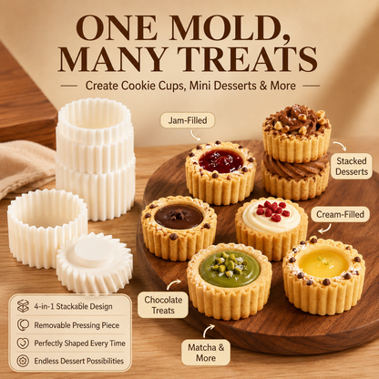 🧁 KITCHEN FAVORITE | Cookie Cup Mold Press – 4-in-1 Detachable Pastry Shaper for Jam, Chocolate & Cream-Filled Treats