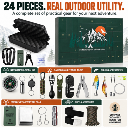 🏕️ OUTDOOR LOVER FAVORITE | 24-Piece Camping Gear Advent Calendar – Christmas Countdown Gift for Adults