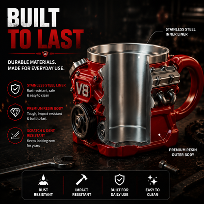 V8 Engine Coffee Mug – Unique Engine Shaped Coffee Mug for Car Lovers Gift