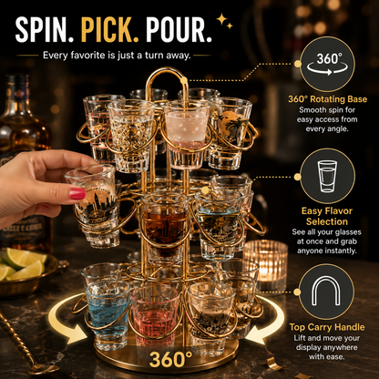 🎉 PARTY FAVORITE | Rotating Shot Glass Display Tower – 3-Tier 360° Holder for Home Bar & Entertaining