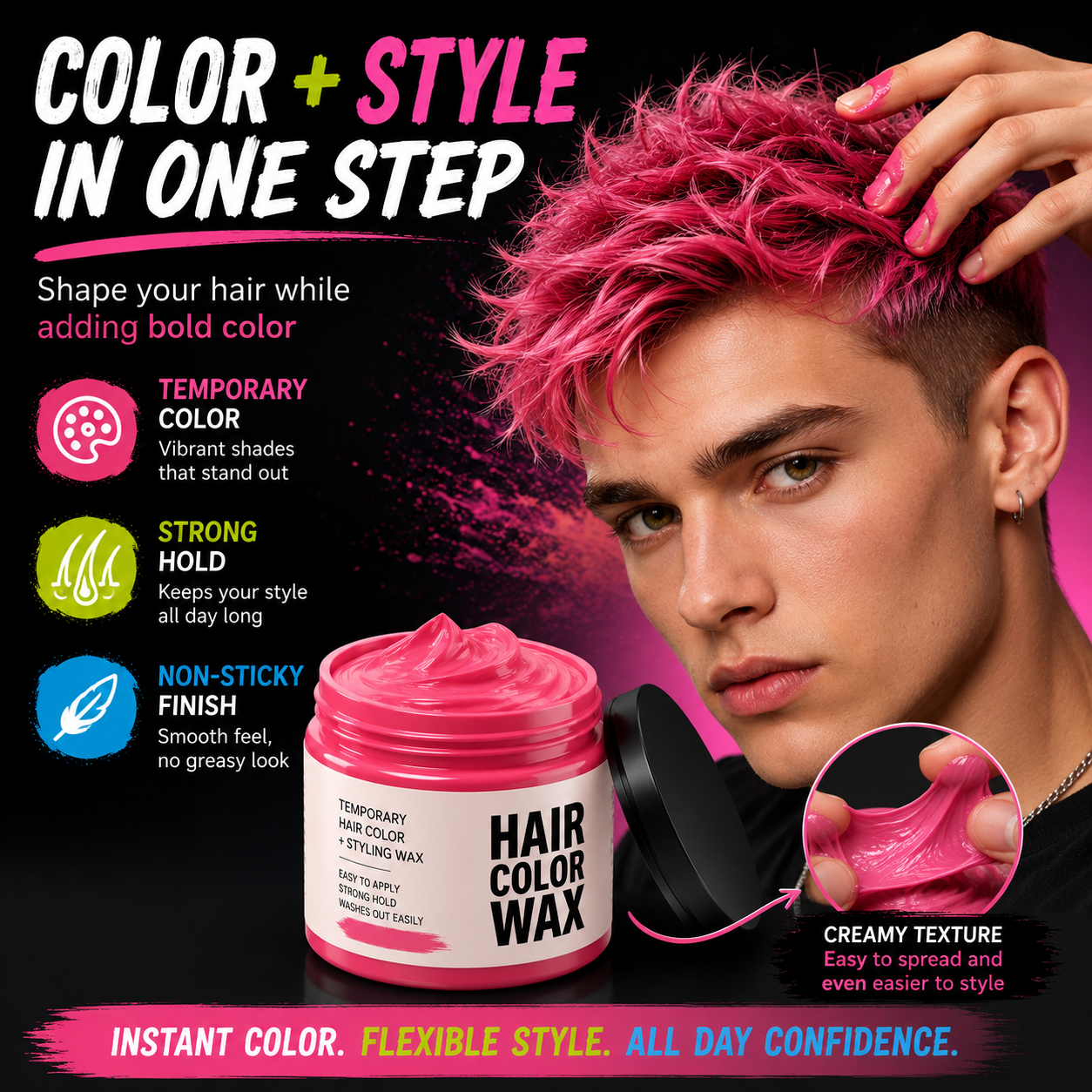 🌈 Temporary Hair Color Styling Wax | Washable Color & Strong Hold for Parties, Festivals and Cosplay