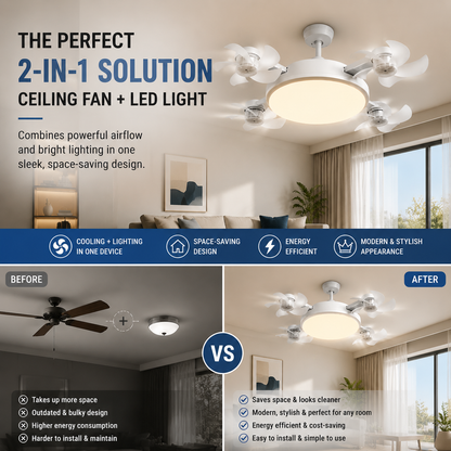 🌀New E27 Socket Ceiling Fan Light – 2‑in‑1 Silent LED Fan with Remote Control, Energy‑Saving Cooling & Lighting Combo for Home Bedroom