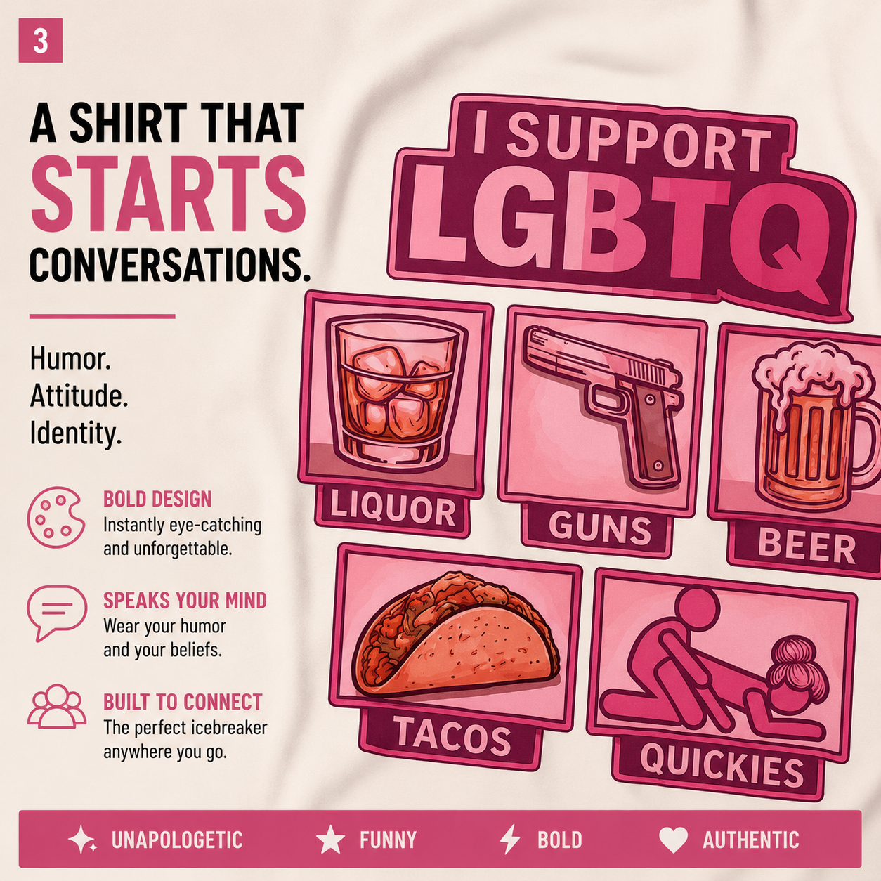 Bold Statement Graphic Tee – I Support LGBTQ Humor Streetwear T-Shirt