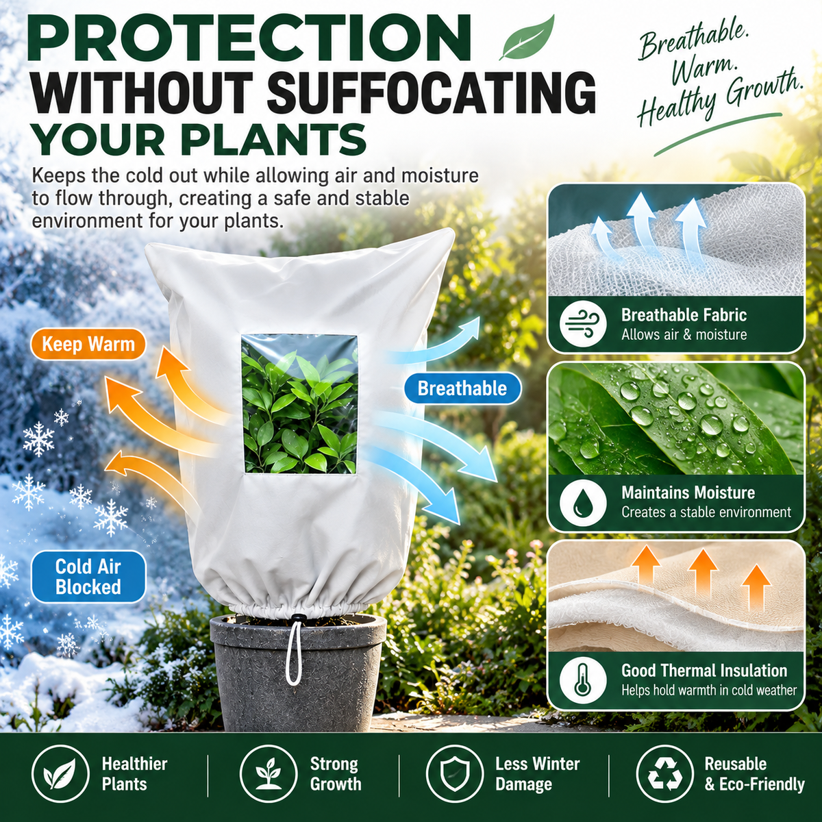 🌿 WINTER GARDEN ESSENTIAL | Plant Frost Protection Cover – Breathable Reusable Cover for Shrubs, Pots & Young Trees