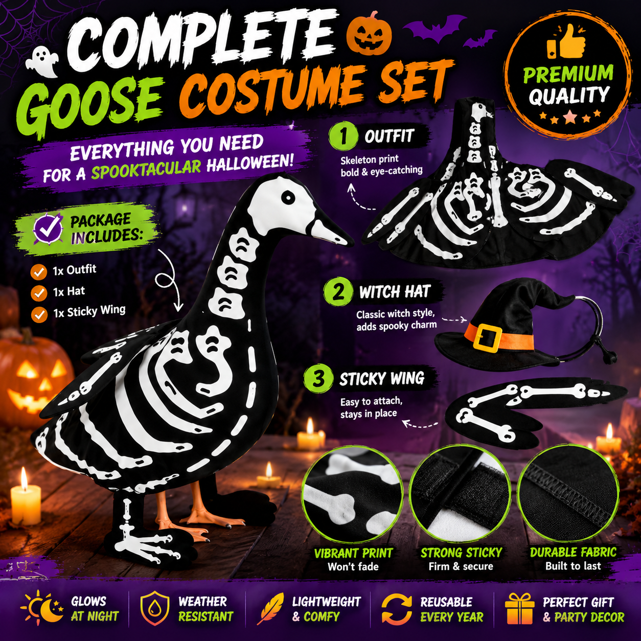 🔥 50K+ Sold | 🎃 Glowing Skeleton Goose Costume Halloween Yard Decor