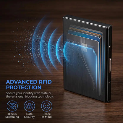 💼 BUSINESS FAVORITE | Premium Metal Card Holder – Slim RFID Wallet with Matte Black Finish
