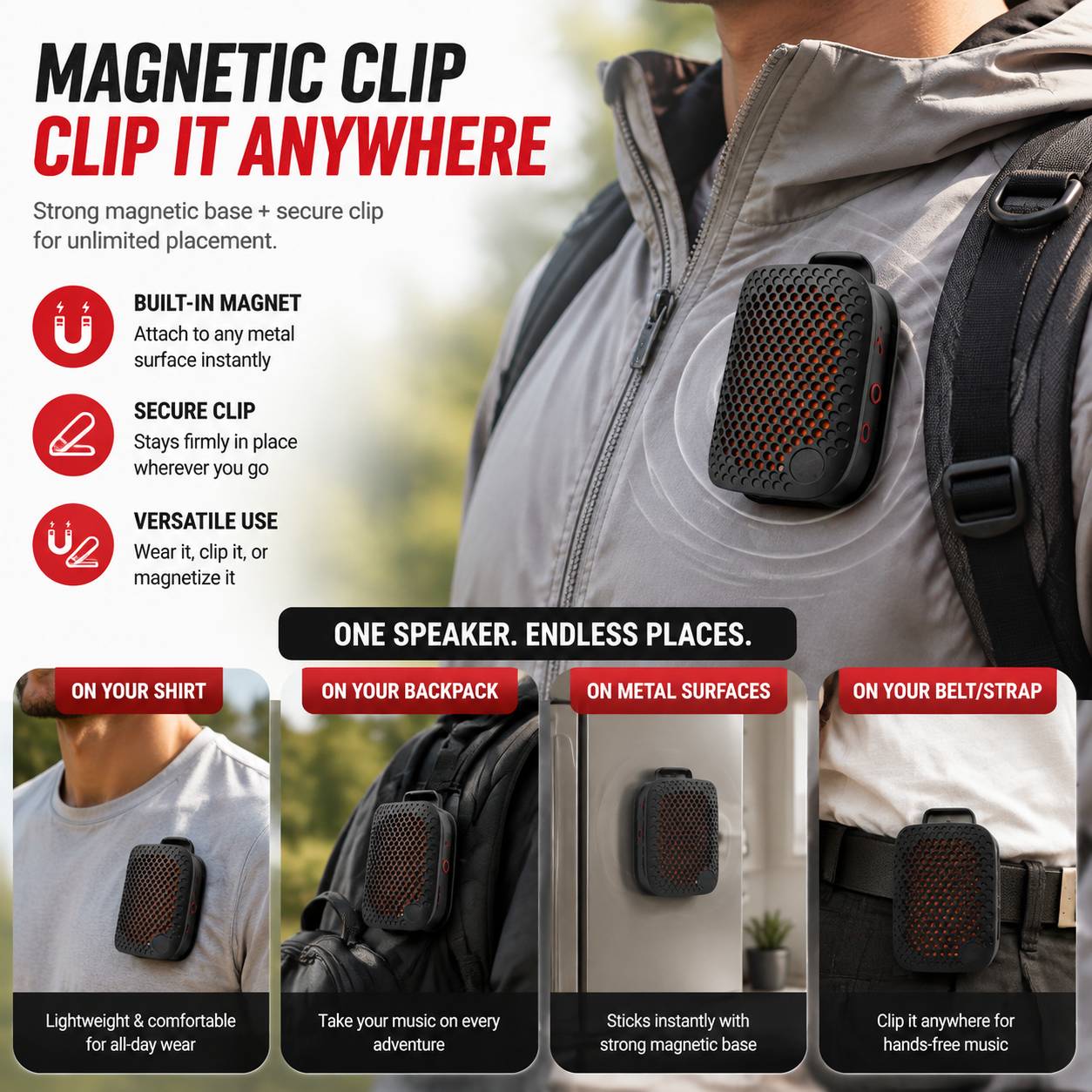 🏃 Outdoor Clip-On Bluetooth Speaker | Waterproof Speaker for Running & Cycling