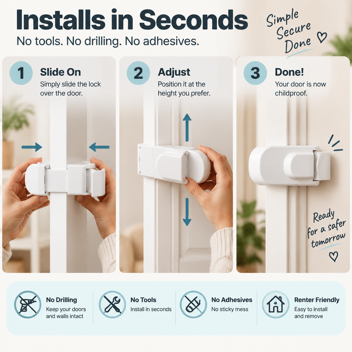 👶 TODDLER DOOR SAFETY LOCK | High-Mount Child Lock for Interior Doors with Tool-Free Installation