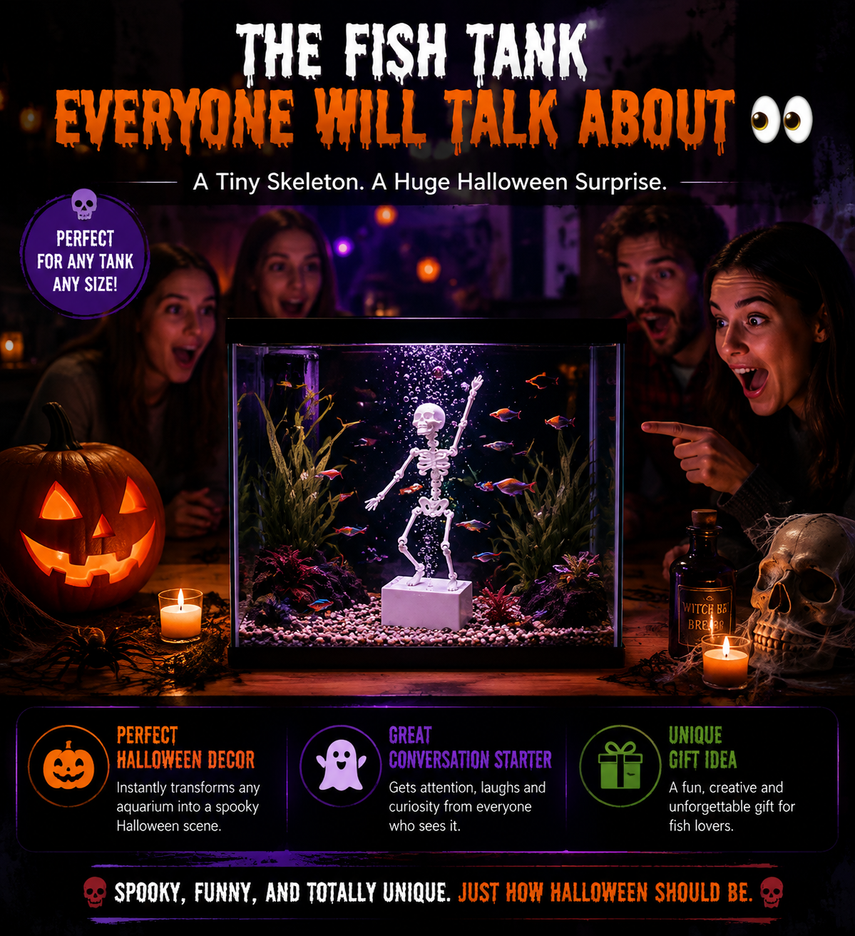🦴Haunted Dancing Skeleton – Add A Spooky Little Friend To Your Aquarium