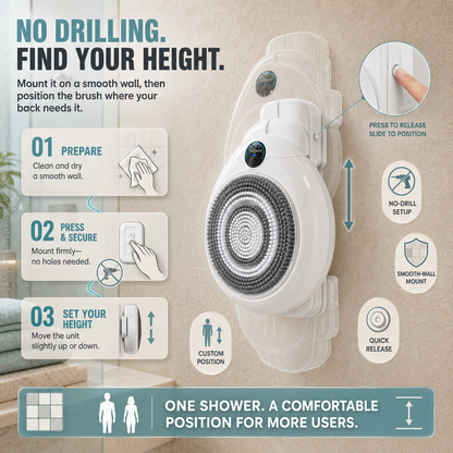🚿Hands-Free Wall-Mounted Electric Back Scrubber – 3-Speed No-Drill Shower Brush🫧