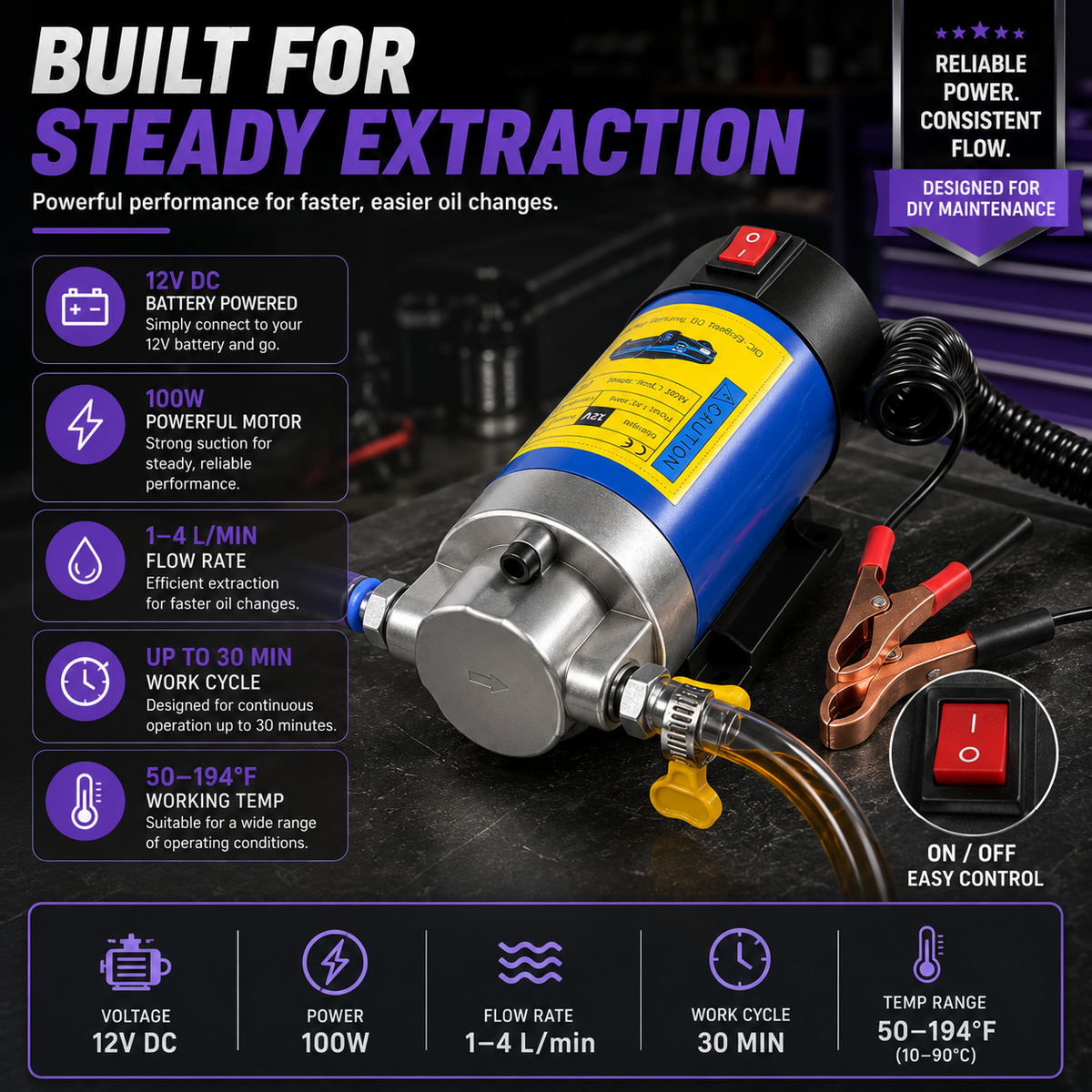 💪 HOT DEAL | 12V 100W Oil Transfer Pump – 1–4 L/min Portable Engine Oil Extractor for DIY Maintenance
