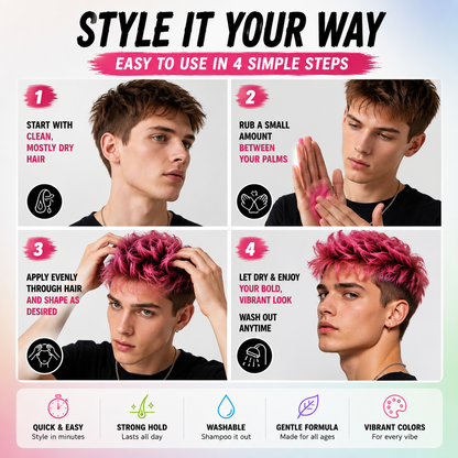 🌈 Temporary Hair Color Styling Wax | Washable Color & Strong Hold for Parties, Festivals and Cosplay