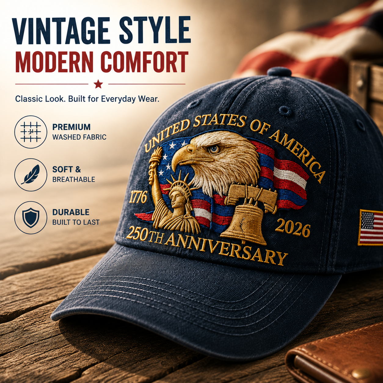 🇺🇸 ☀️ 250 Years of American Freedom Cap – Vintage Commemorative Patriotic Hat