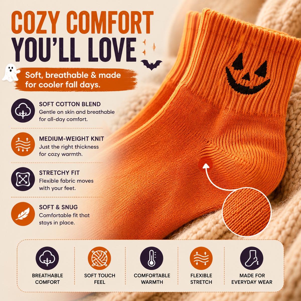 🎁 HALLOWEEN GIFT SALE | 5-Pair Cute Spooky Embroidered Socks
