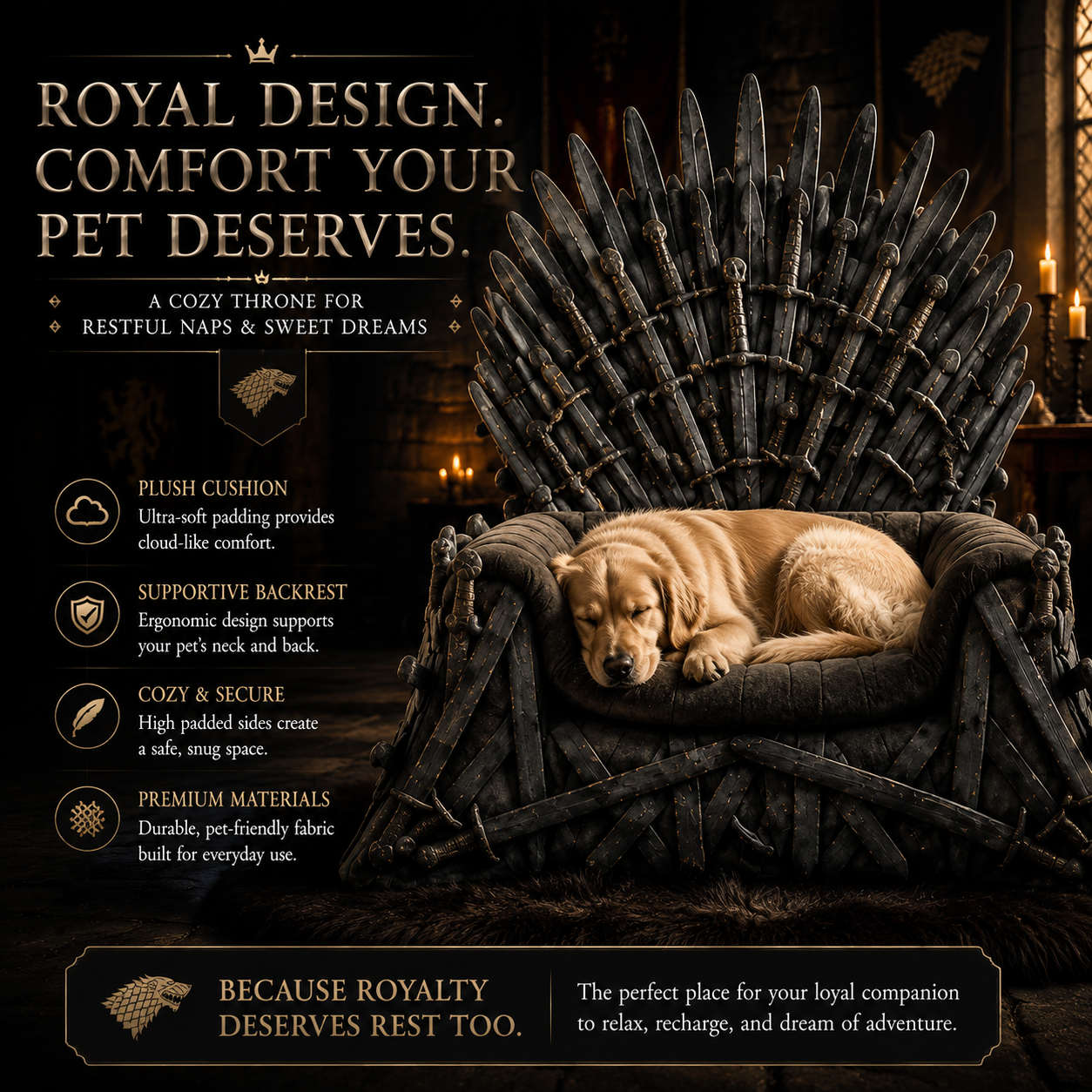 👑Luxury Pet Throne Bed Chair For Dogs Cats – Fantasy Royal Style Pet Furniture