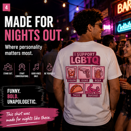 Bold Statement Graphic Tee – I Support LGBTQ Humor Streetwear T-Shirt