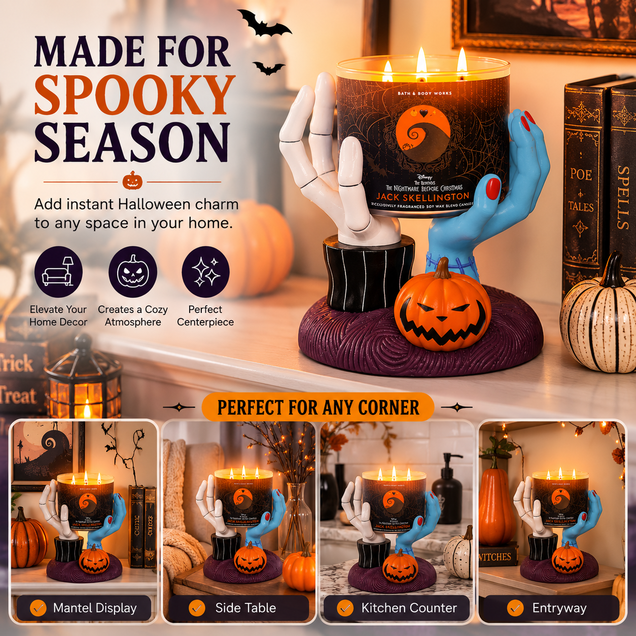 🎃 Spooky Hand Candle Holder – Gothic Halloween Pumpkin Display