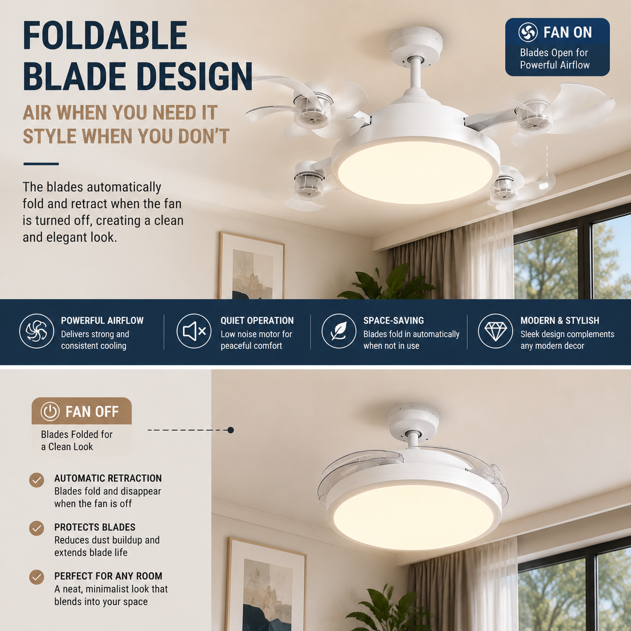 🌀New E27 Socket Ceiling Fan Light – 2‑in‑1 Silent LED Fan with Remote Control, Energy‑Saving Cooling & Lighting Combo for Home Bedroom