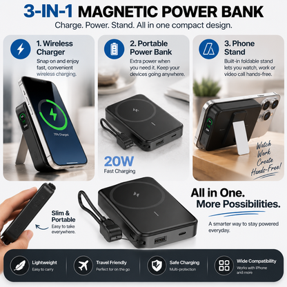 🧲 HOT SALE | Magnetic Wireless Power Bank – Portable Charger with Phone Stand & Battery Display for Travel