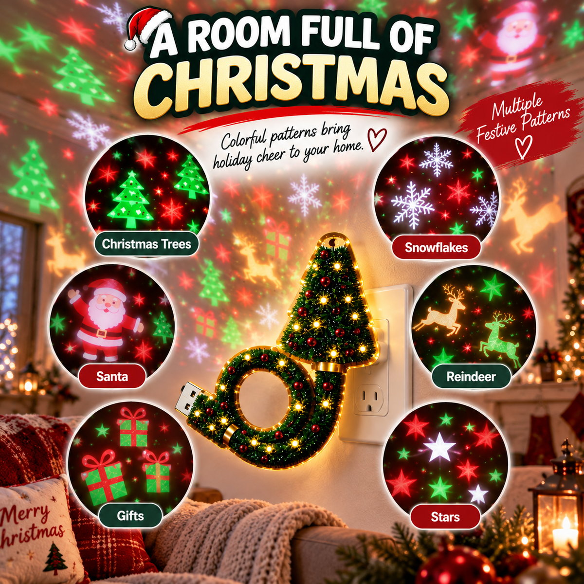 🎄 Christmas Projector Light – Plug-In Holiday Projection Lamp for Living Room, Bedroom & Party Decor