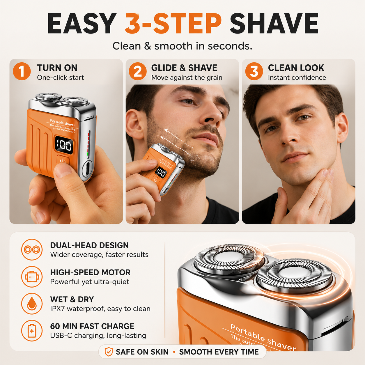 🧲Mini Pocket Electric Shaver – Fast USB Rechargeable Portable Razor for Men
