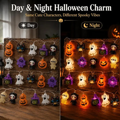 🎃 Halloween Character LED String Lights – 20 LEDs, 8 Modes & Timer