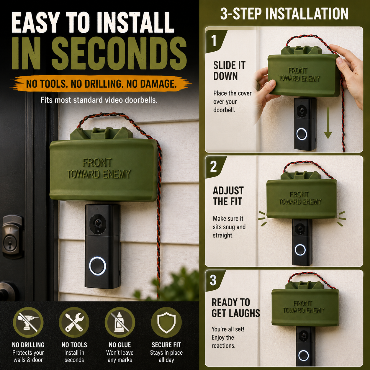 Prank Claymore Mine Doorbell No Soliciting Safe Doorbell Funny Fake Fake Mine Doorbell Gift Bell Button Cover Front for Joke Gag Pranks Gift Toward Friend Adults Home Decor