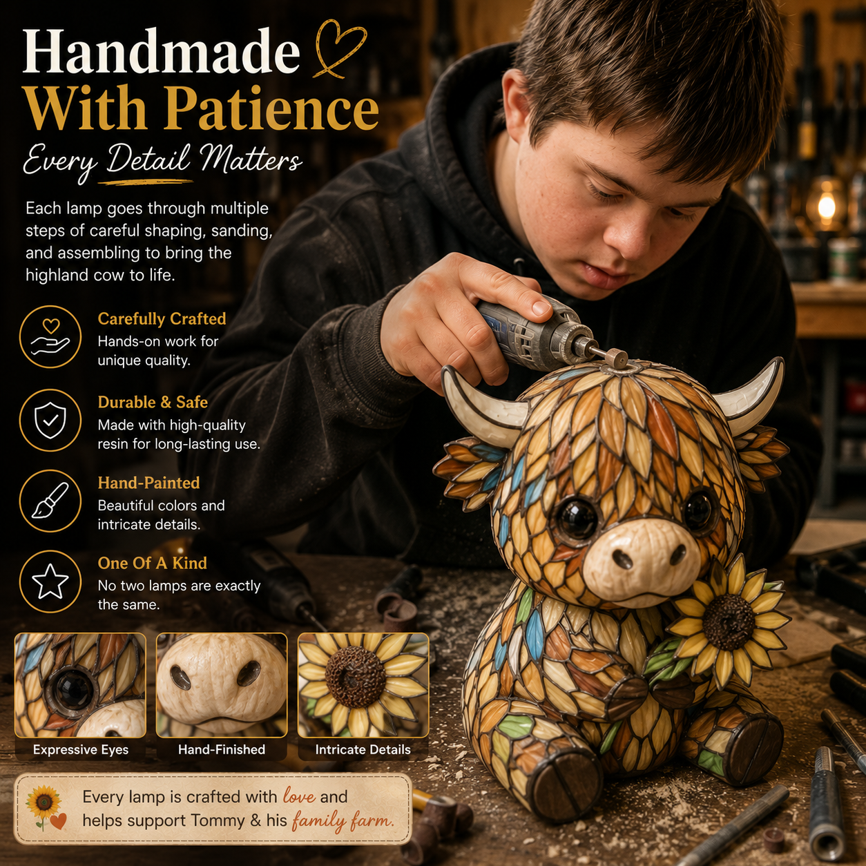 Highland Cow Night Light | Handmade Farmhouse LED Gift Lamp