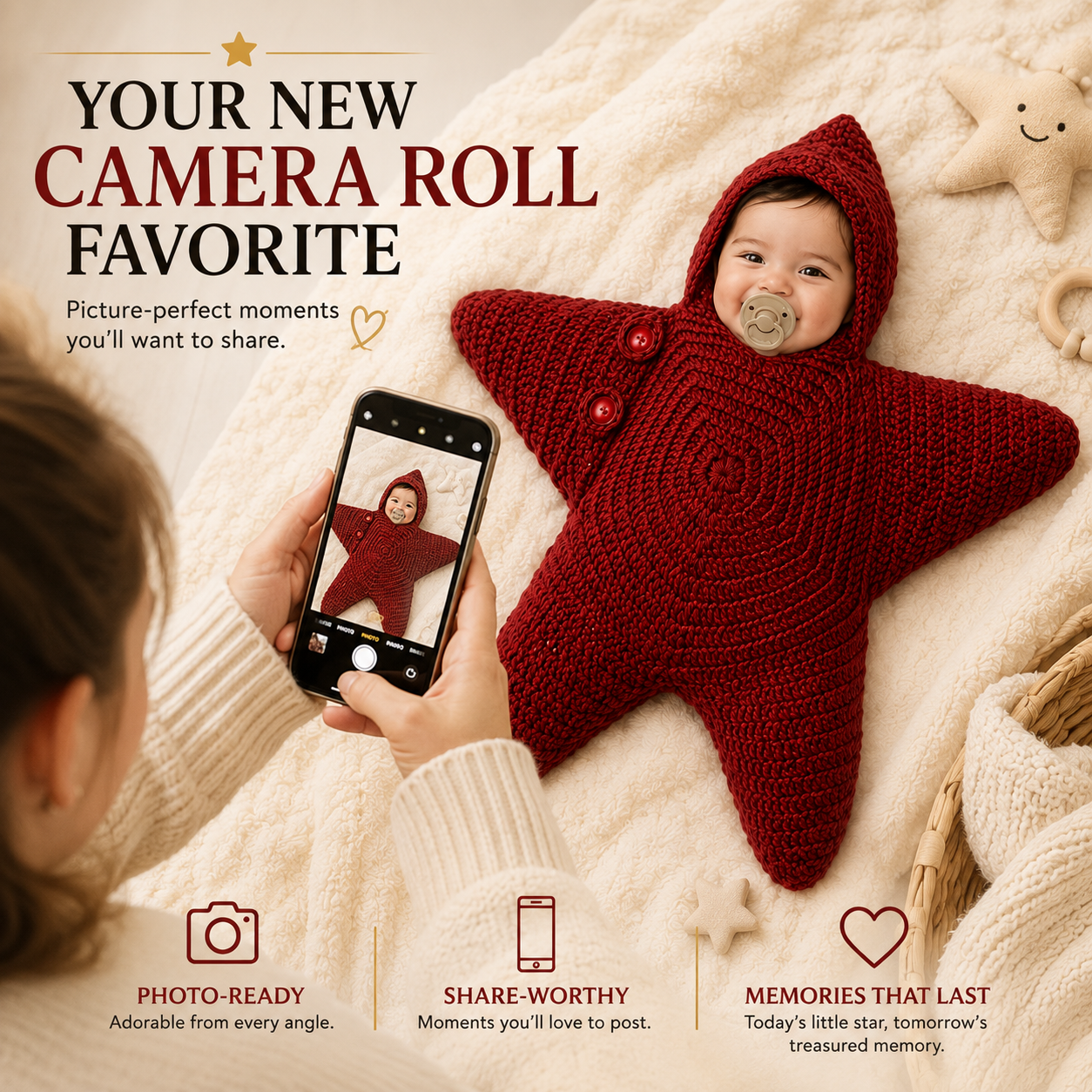 ⭐ Little Starfish Baby Romper – Cozy Knitted One-Piece Made for Picture-Perfect Moments