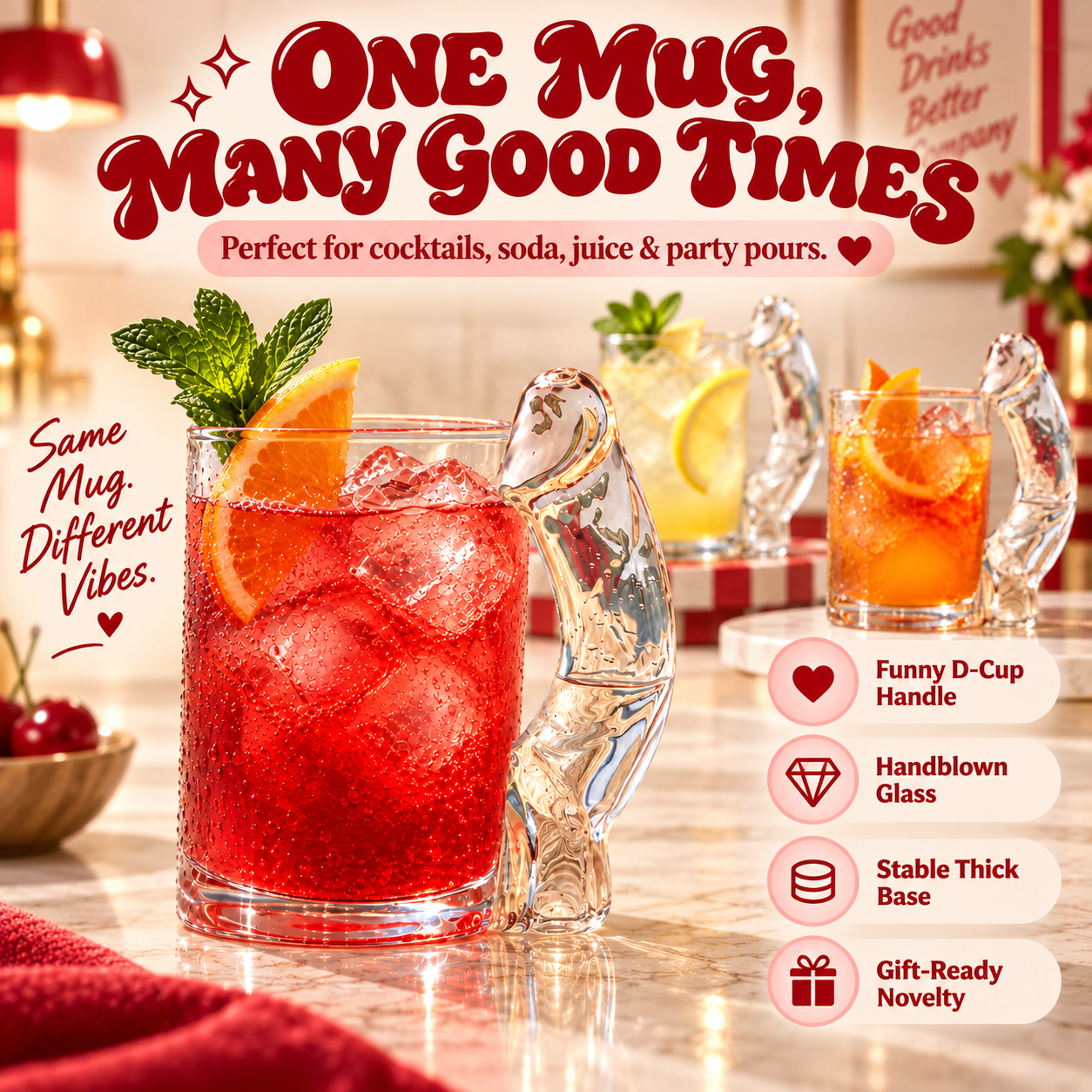 🍸 HOT SALE | Funny Novelty Glass Mug – Cheeky Sculpted Handle Drinking Glass for Parties, Birthdays & Gifts
