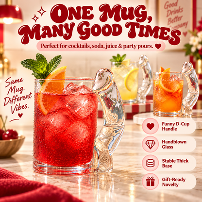 🍸 HOT SALE | Funny Novelty Glass Mug – Cheeky Sculpted Handle Drinking Glass for Parties, Birthdays & Gifts