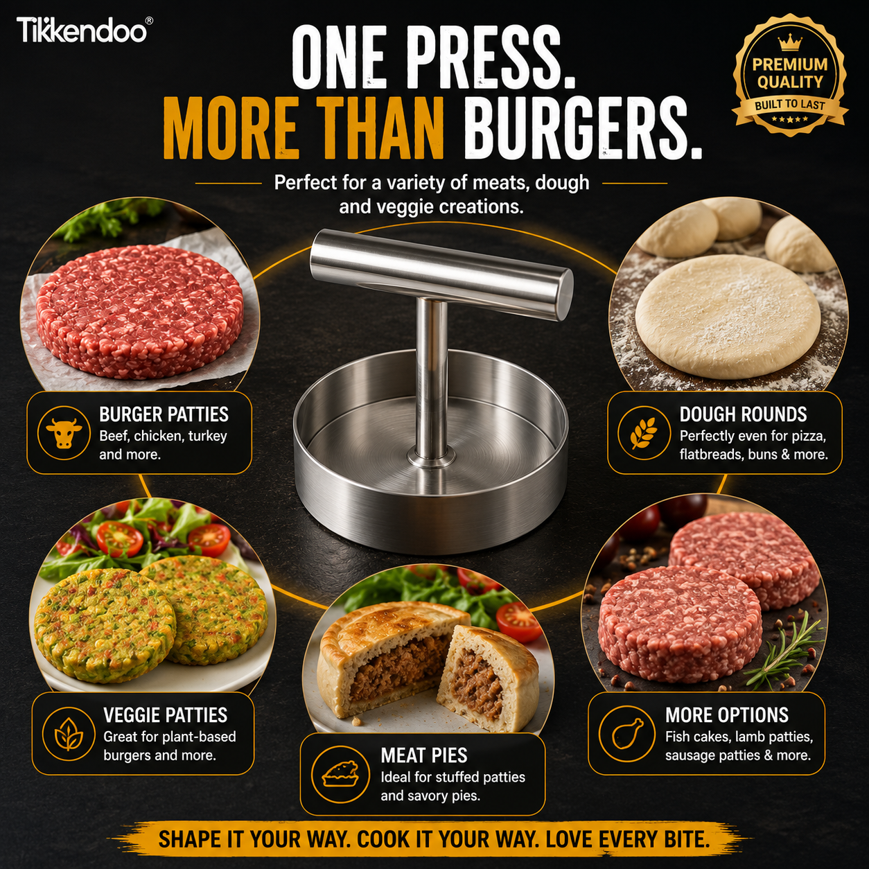 🍔 BBQ FAVORITE | Manual Burger Patty Press – Uniform Round Patties for Grilling, Meal Prep & Home Cooking