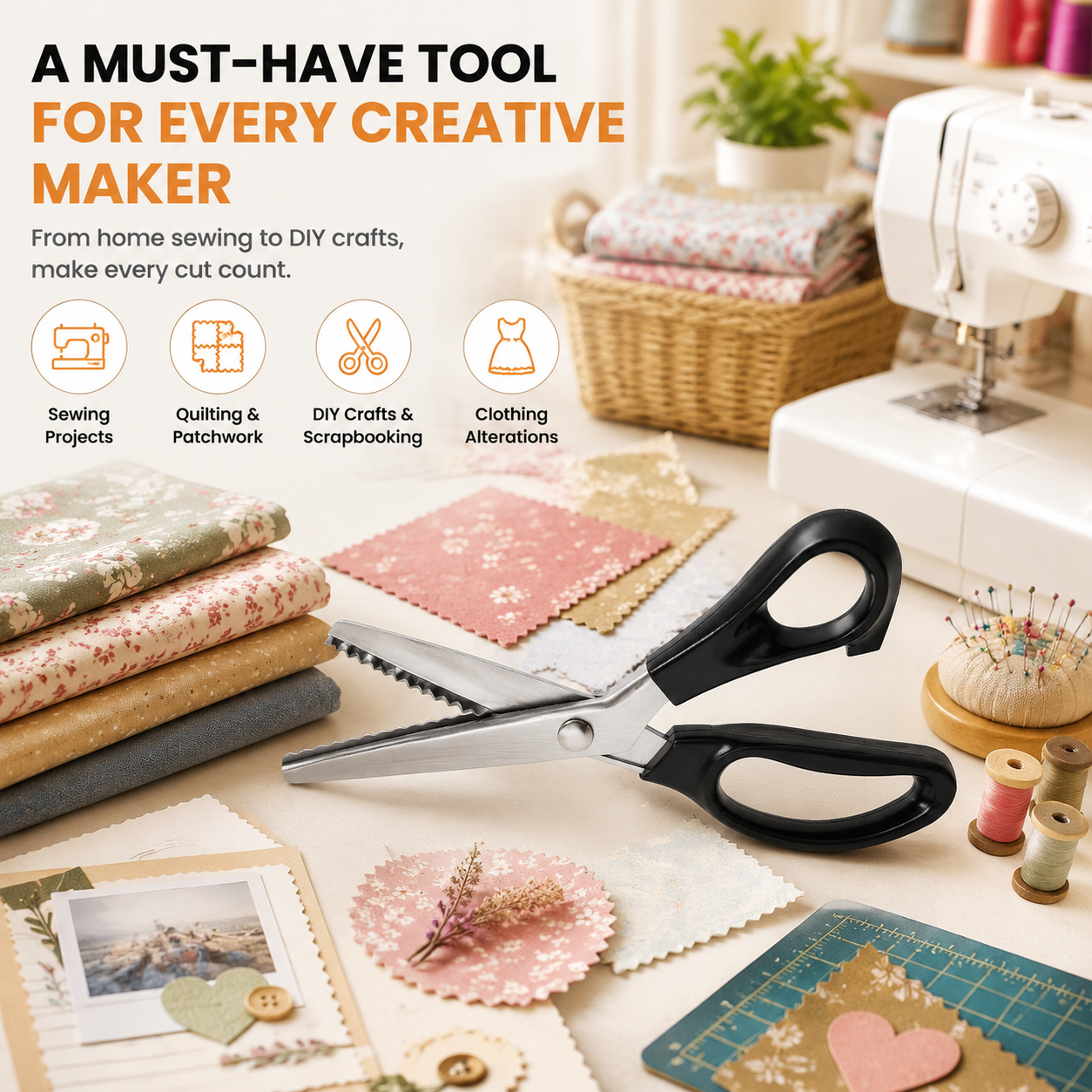 ✂️ Professional Pinking Shears – Stainless Steel Zigzag Fabric Cutting Scissors