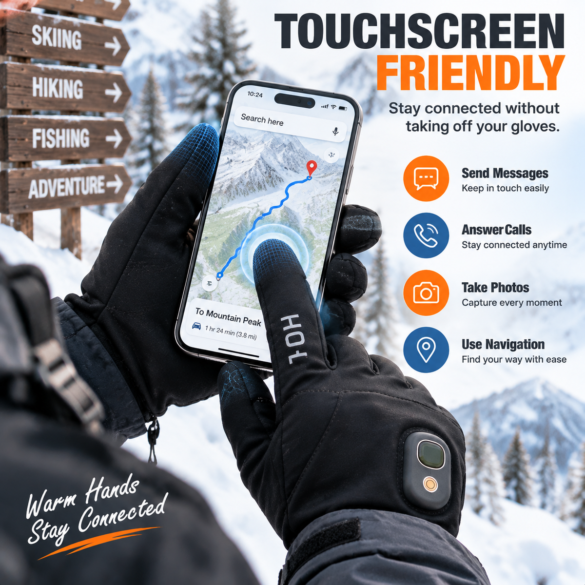 🔥 HOT SALE | Rechargeable Heated Gloves – Touchscreen Winter Gloves with Adjustable Heat for Skiing, Hiking & Outdoor Use
