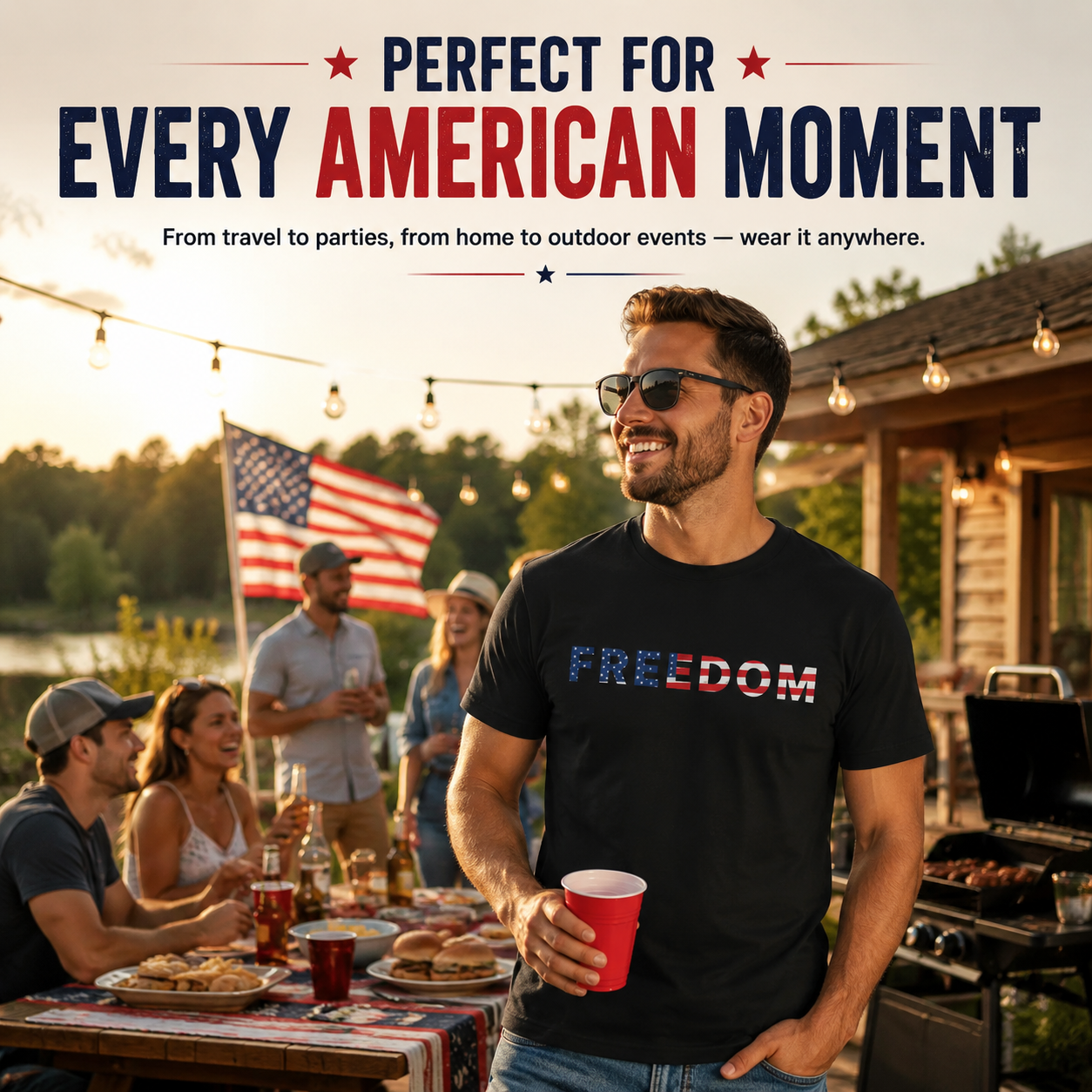 🇺🇸 Freedom Patriotic T-Shirt – Classic American Flag Cotton Tee for Men & Women