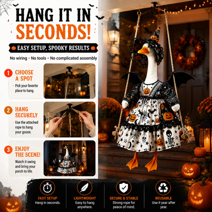 🎃 Halloween Porch Goose Outfit – Witch Goose Costume with Hat & Wings for 23" Lawn Goose