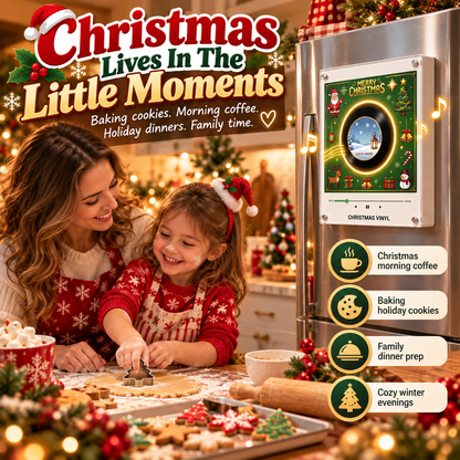 Christmas Music Fridge Decor 🎄 Interactive Mini Record Player with 9 Holiday Records