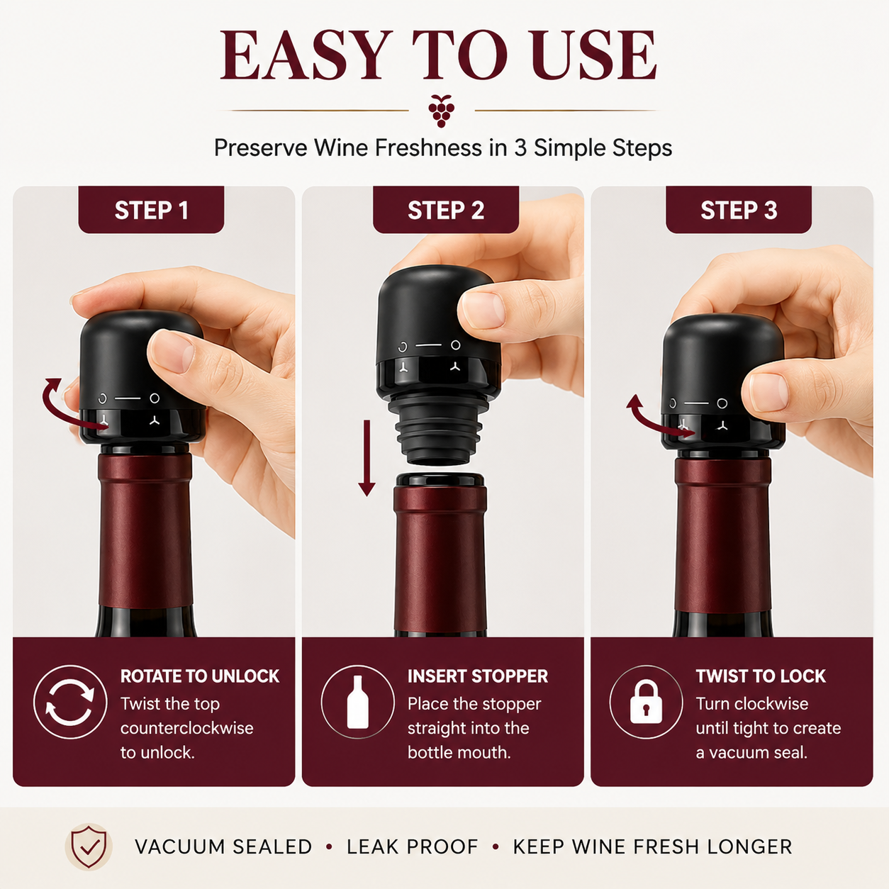 🍷 Premium Vacuum Wine Stopper – Keep Wine Fresh Longer with Airtight Seal