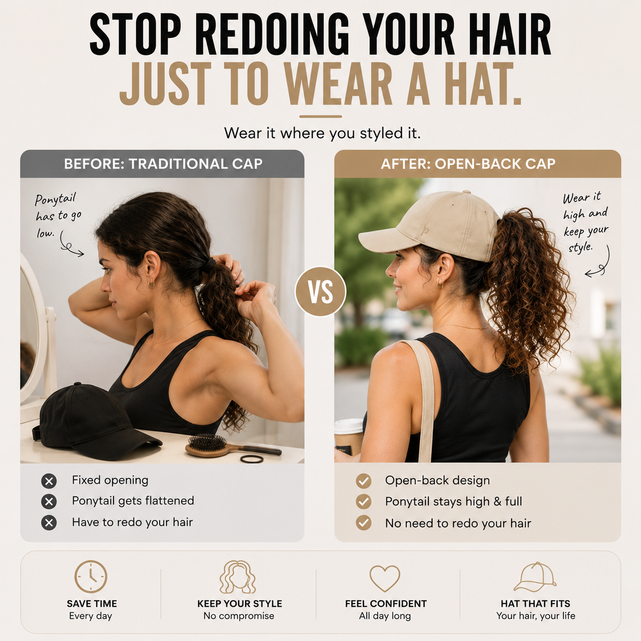 🎀 SPECIAL OFFER | Women's Open-Back Ponytail Cap – Style Your Hair Your Way